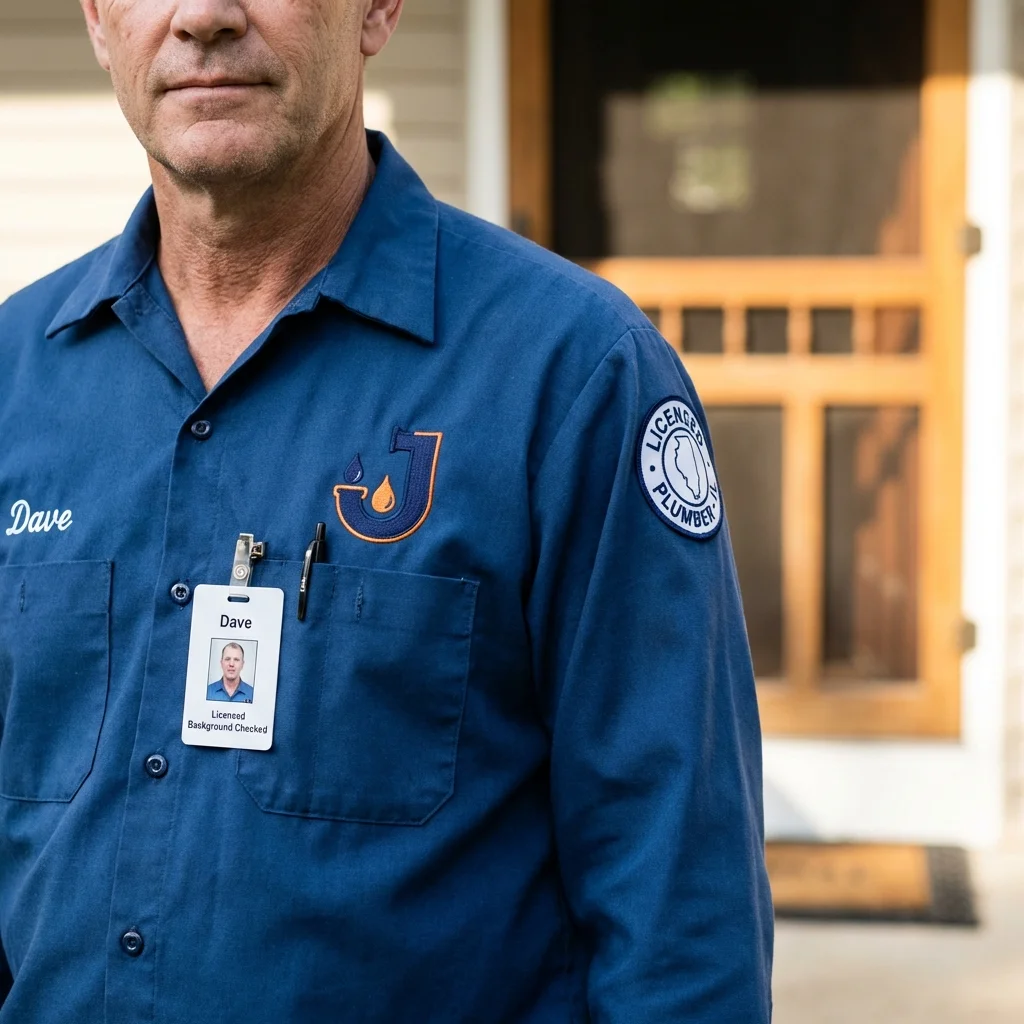 Licensed plumber showing ID badge in Detroit, MI