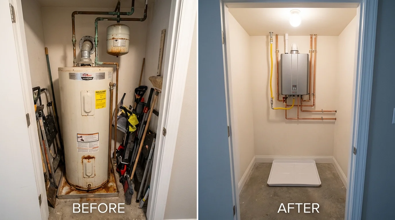 Tank water heater versus wall-mounted tankless unit comparison for Detroit, MI homeowners