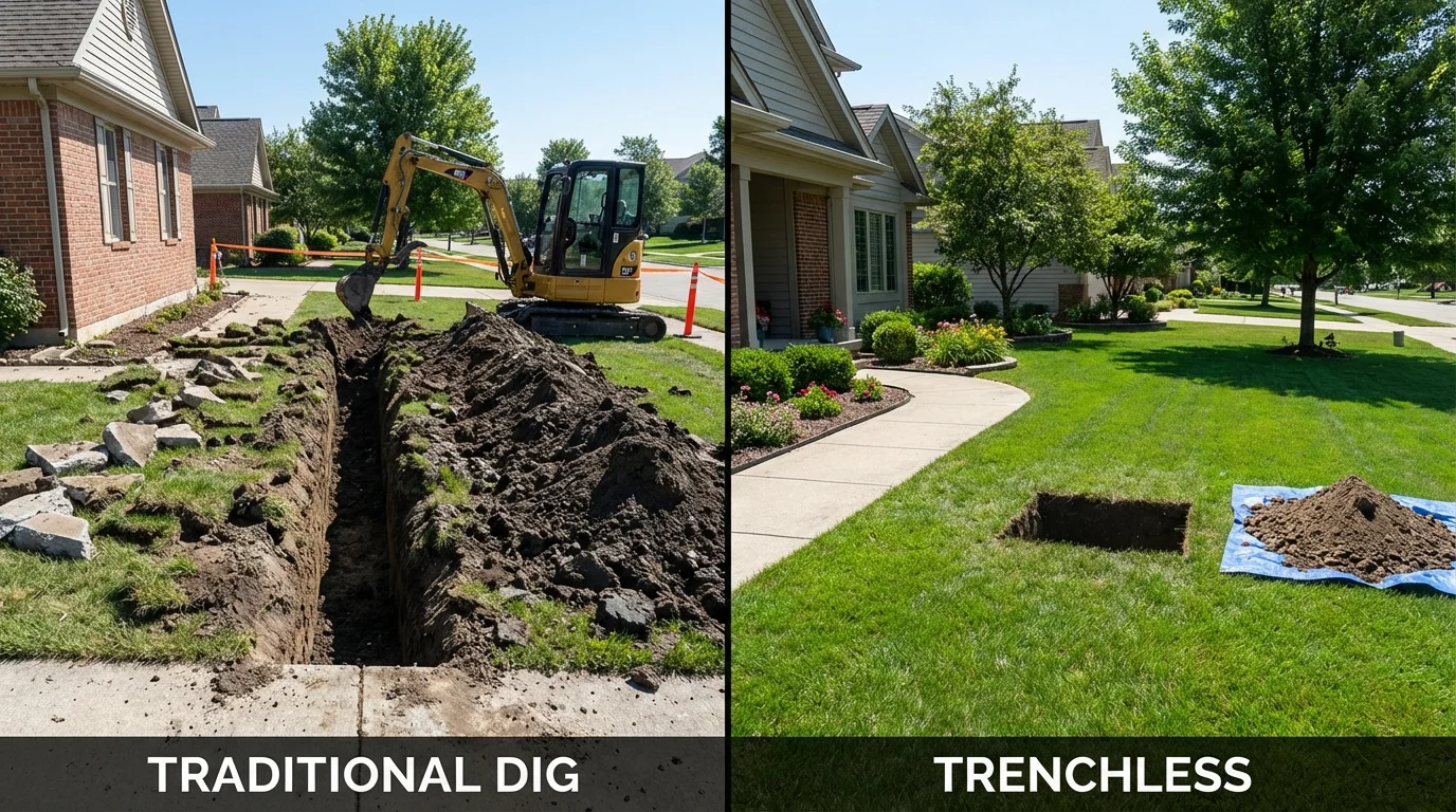 Trenchless sewer repair with minimal yard damage versus traditional excavation in Detroit, MI